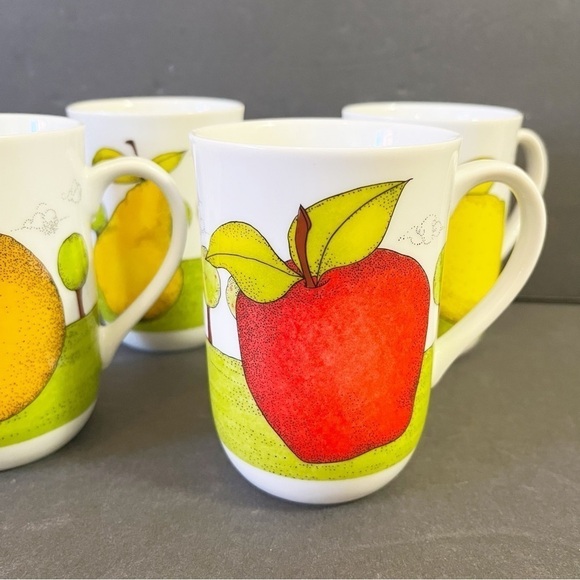 Dept 56 Orchard Pattern Mugs Lynda Sylvester Orange Lemon Pear Apple Fall Lot 4x - Picture 8 of 14